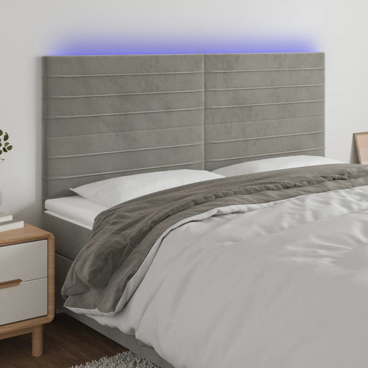Hoofdbord LED 160x5x118/128 cm fluweel lichtgrijs is nu te koop bij PeponiXL, paradijselijk wonen!