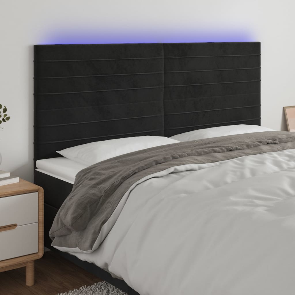 Hoofdbord LED 160x5x118/128 cm fluweel zwart is nu te koop bij PeponiXL, paradijselijk wonen!