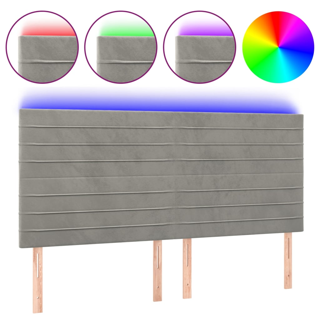 Hoofdbord LED 180x5x118/128 cm fluweel lichtgrijs is nu te koop bij PeponiXL, paradijselijk wonen!