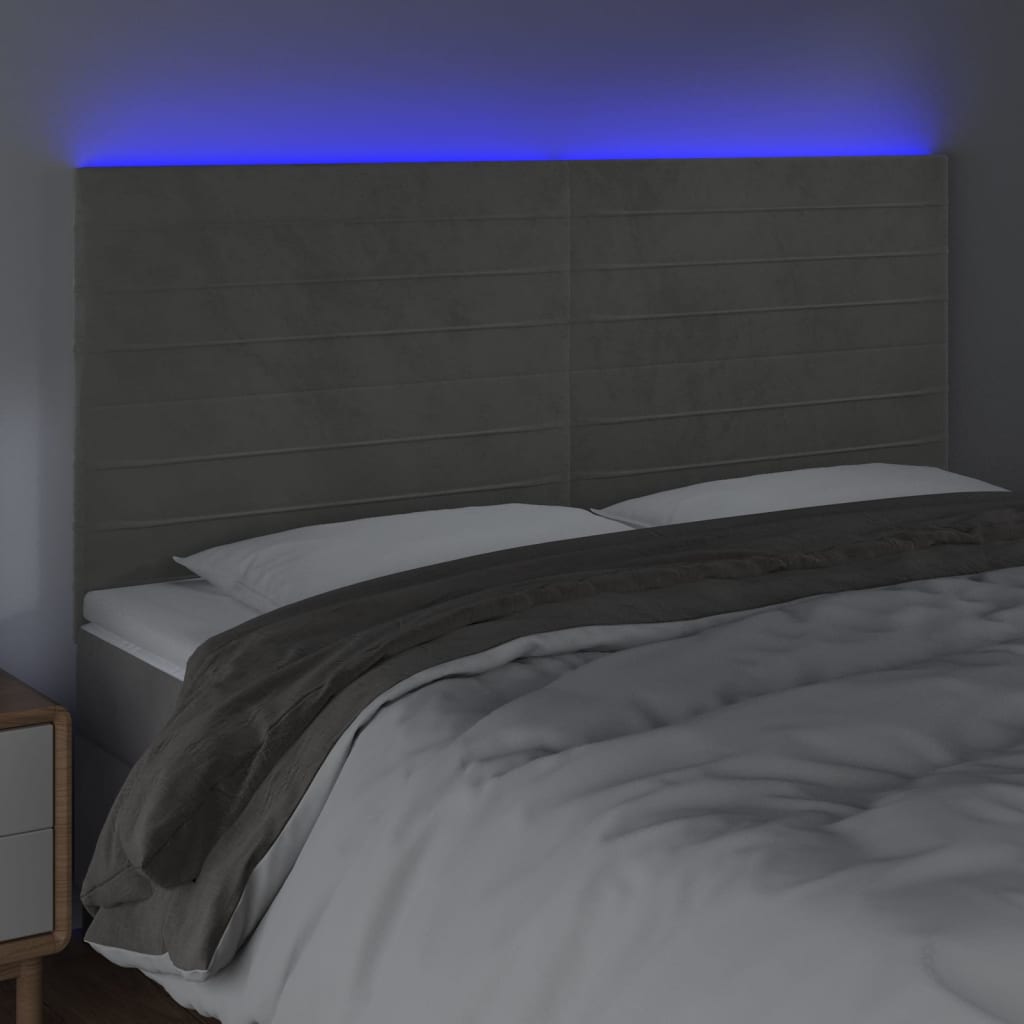 Hoofdbord LED 180x5x118/128 cm fluweel lichtgrijs is nu te koop bij PeponiXL, paradijselijk wonen!