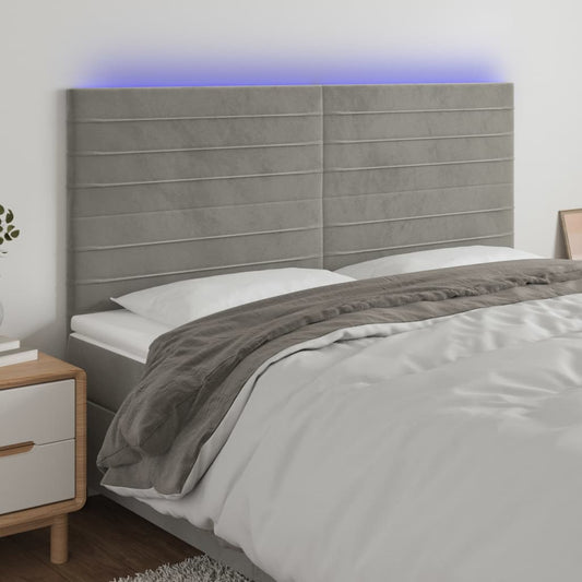 Hoofdbord LED 180x5x118/128 cm fluweel lichtgrijs is nu te koop bij PeponiXL, paradijselijk wonen!