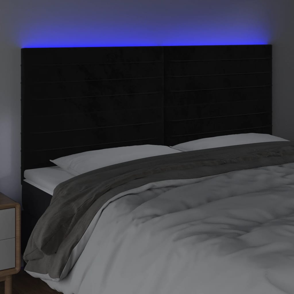 Hoofdbord LED 180x5x118/128 cm fluweel zwart is nu te koop bij PeponiXL, paradijselijk wonen!