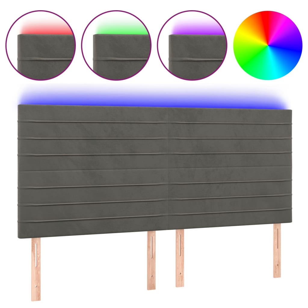 Hoofdbord LED 200x5x118/128 cm fluweel donkergrijs is nu te koop bij PeponiXL, paradijselijk wonen!