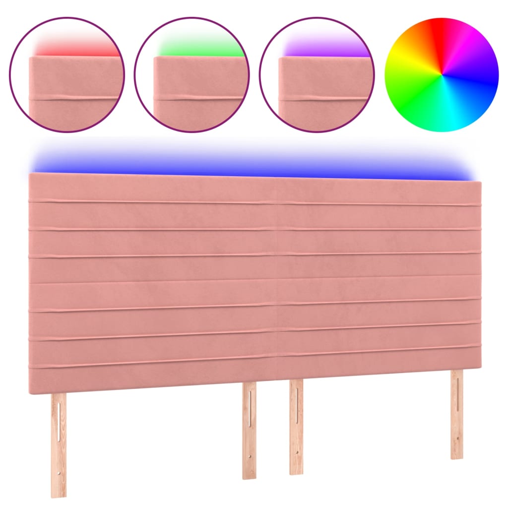 Hoofdbord LED 200x5x118/128 cm fluweel roze is nu te koop bij PeponiXL, paradijselijk wonen!