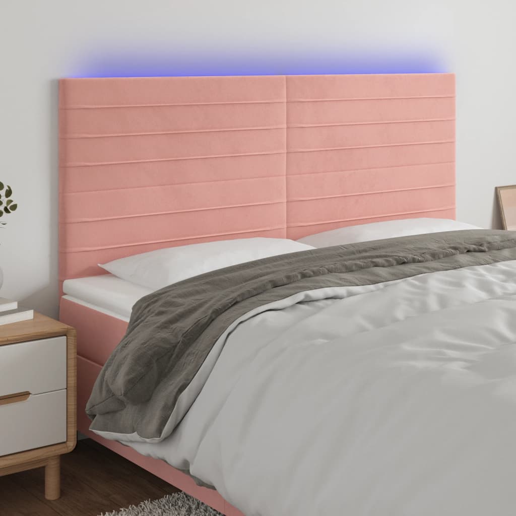 Hoofdbord LED 200x5x118/128 cm fluweel roze is nu te koop bij PeponiXL, paradijselijk wonen!
