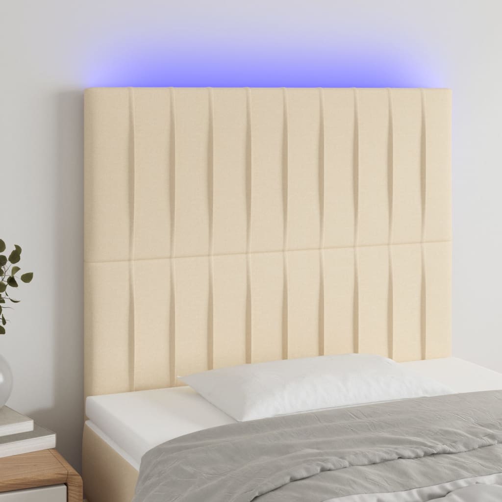 Hoofdbord LED 100x5x118/128 cm stof crèmekleurig is nu te koop bij PeponiXL, paradijselijk wonen!