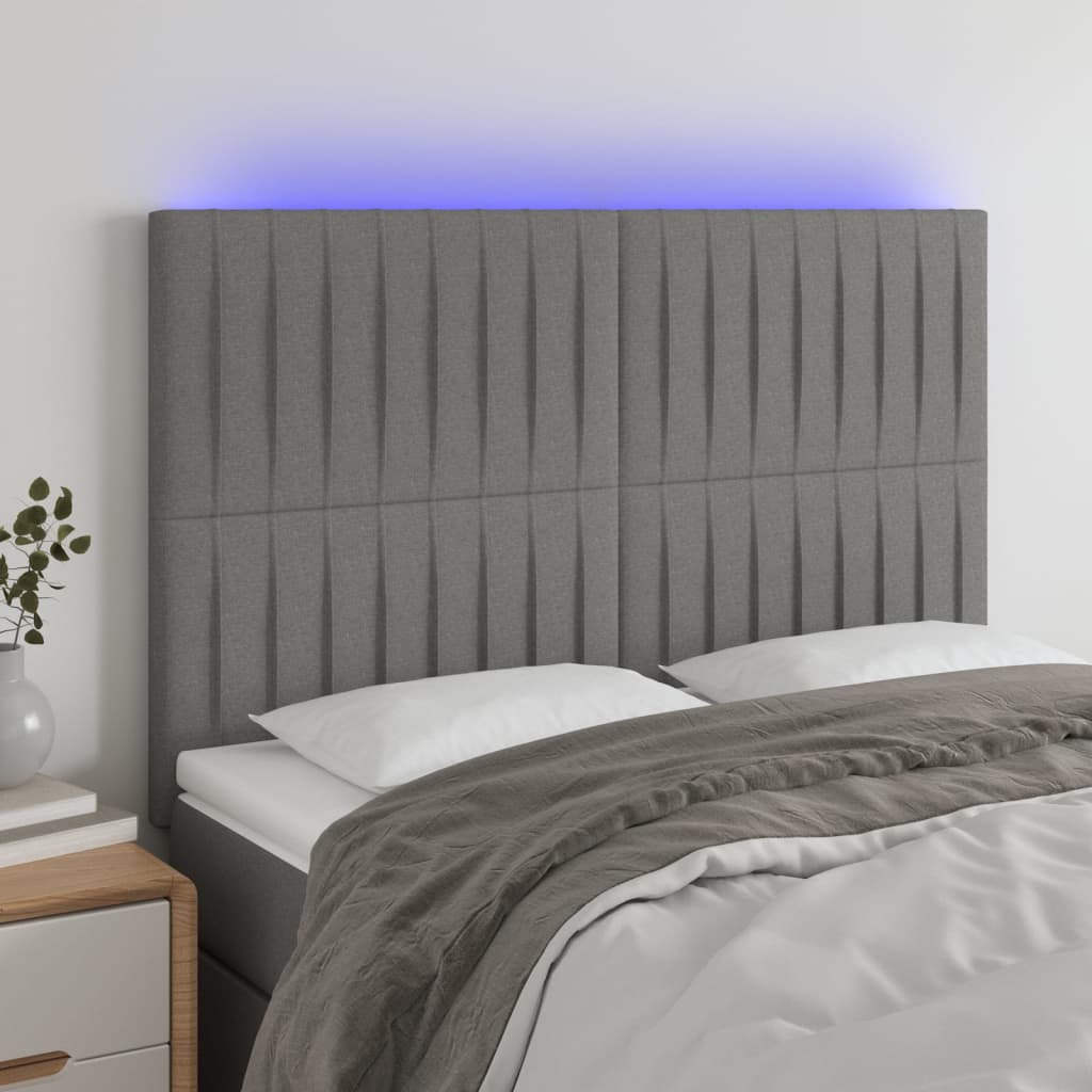 Hoofdbord LED 144x5x118/128 cm stof donkergrijs is nu te koop bij PeponiXL, paradijselijk wonen!