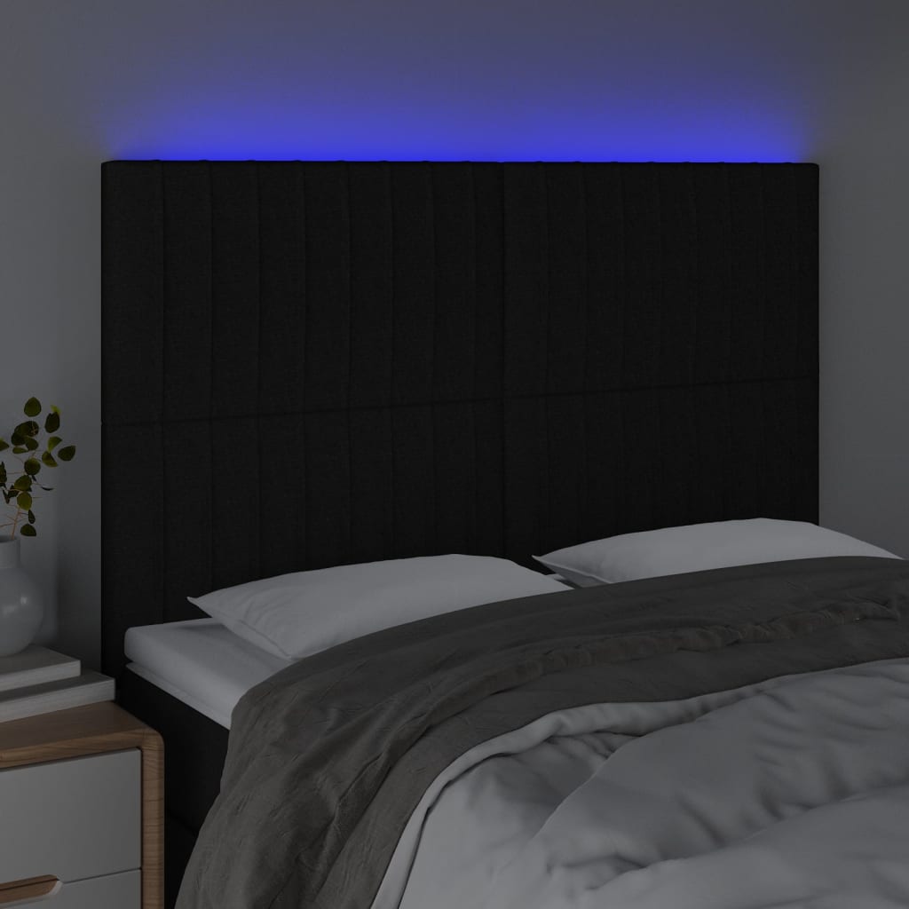 Hoofdbord LED 144x5x118/128 cm stof zwart is nu te koop bij PeponiXL, paradijselijk wonen!