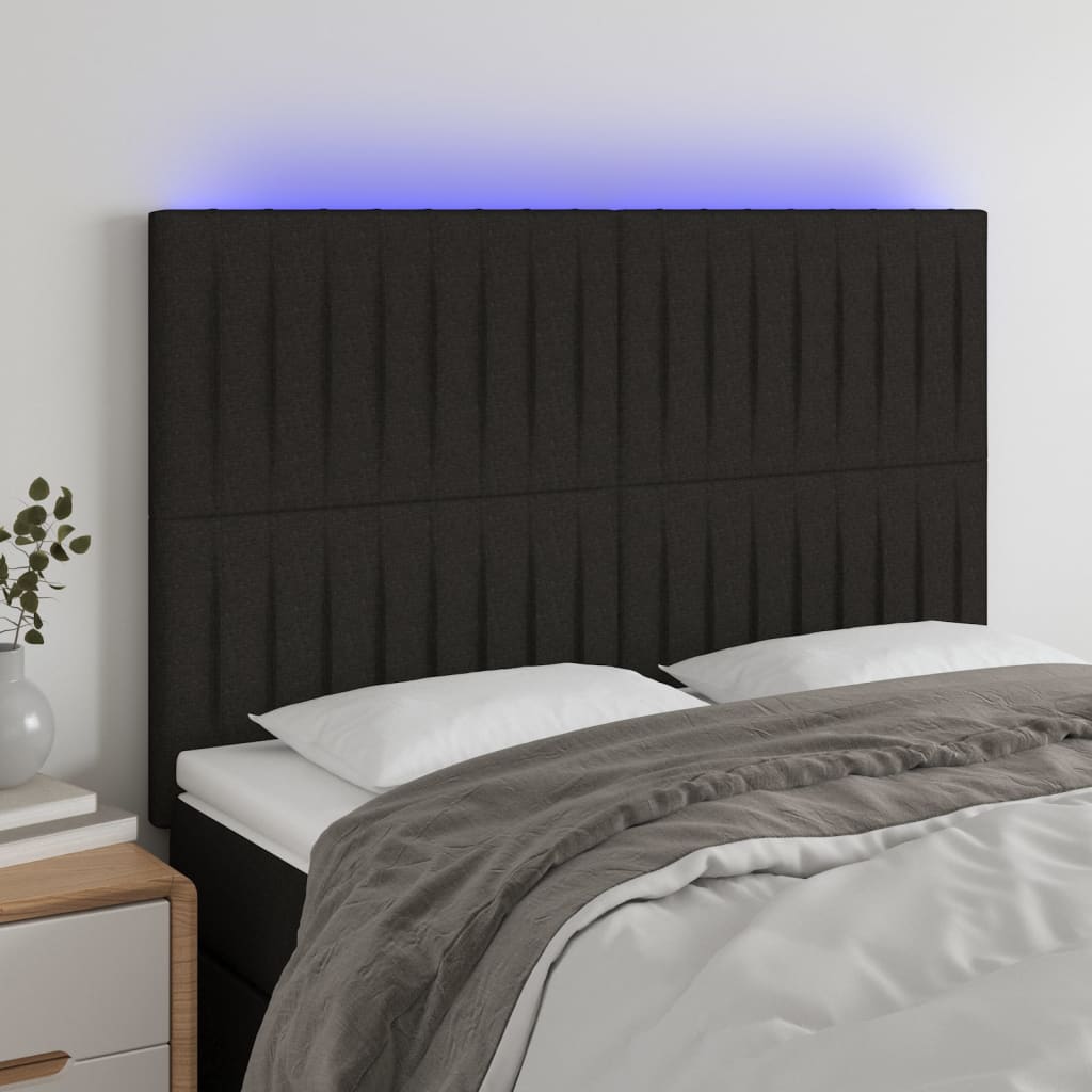 Hoofdbord LED 144x5x118/128 cm stof zwart is nu te koop bij PeponiXL, paradijselijk wonen!