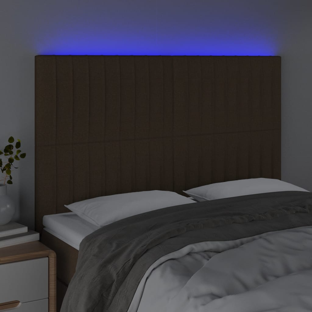 Hoofdbord LED 144x5x118/128 cm stof donkerbruin is nu te koop bij PeponiXL, paradijselijk wonen!