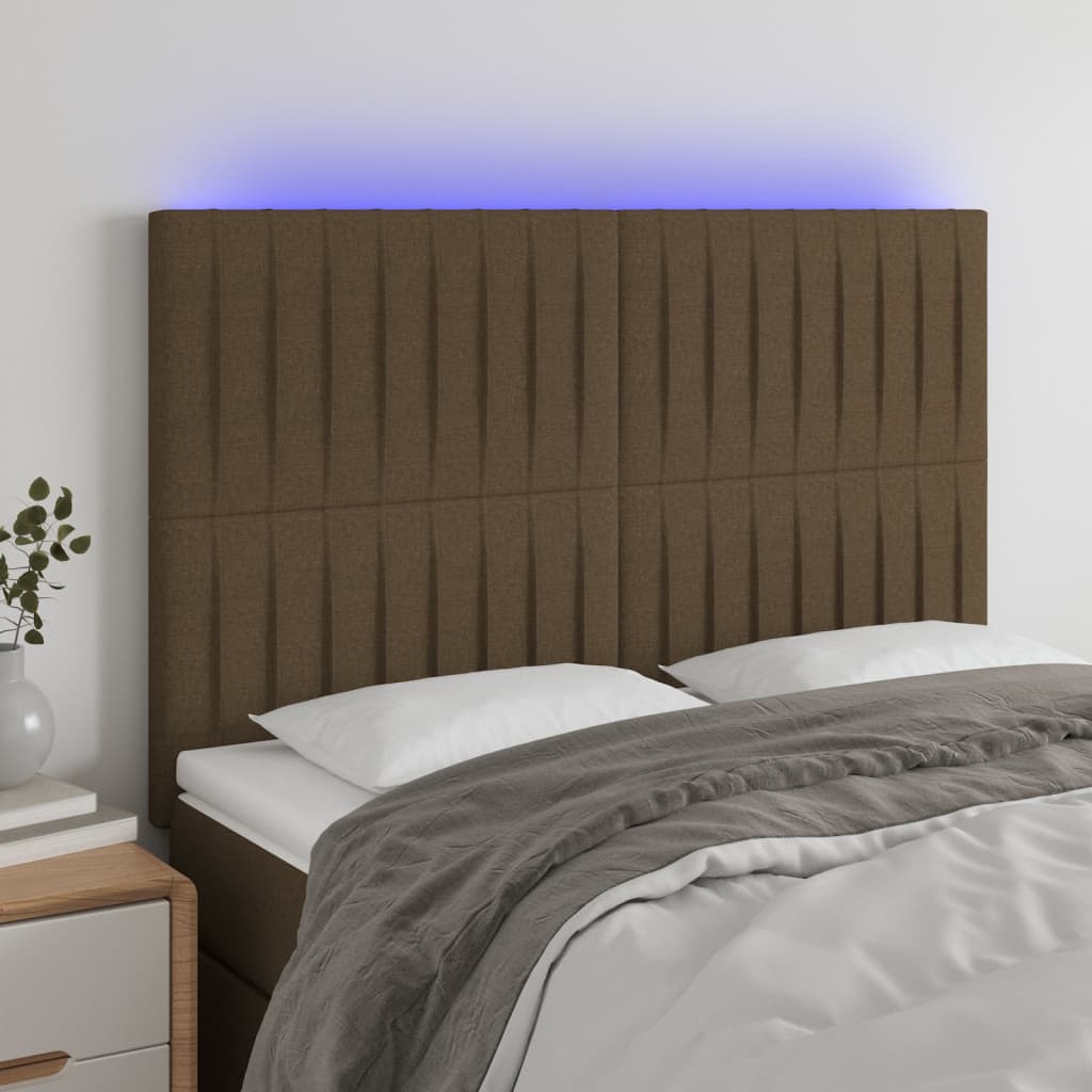 Hoofdbord LED 144x5x118/128 cm stof donkerbruin is nu te koop bij PeponiXL, paradijselijk wonen!