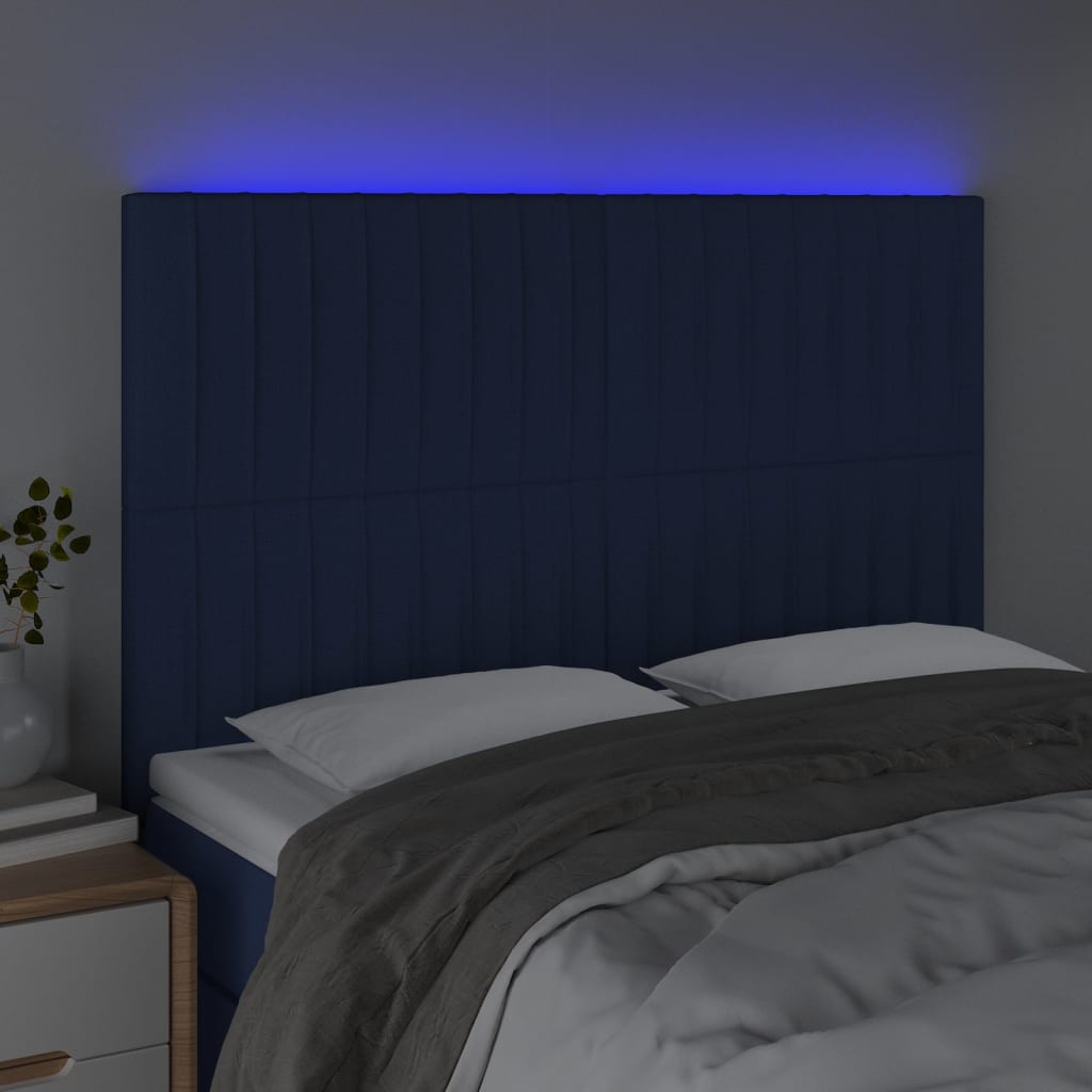Hoofdbord LED 144x5x118/128 cm stof blauw is nu te koop bij PeponiXL, paradijselijk wonen!