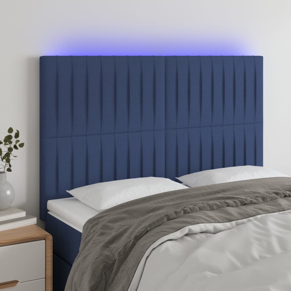 Hoofdbord LED 144x5x118/128 cm stof blauw is nu te koop bij PeponiXL, paradijselijk wonen!