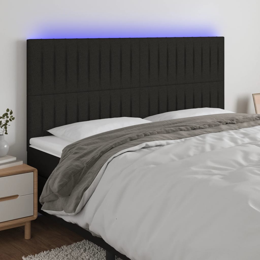 Hoofdbord LED 200x5x118/128 cm stof zwart is nu te koop bij PeponiXL, paradijselijk wonen!