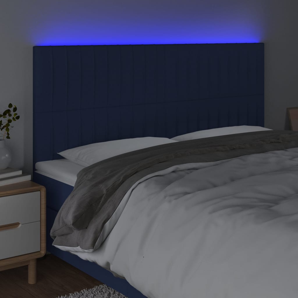 Hoofdbord LED 200x5x118/128 cm stof blauw is nu te koop bij PeponiXL, paradijselijk wonen!