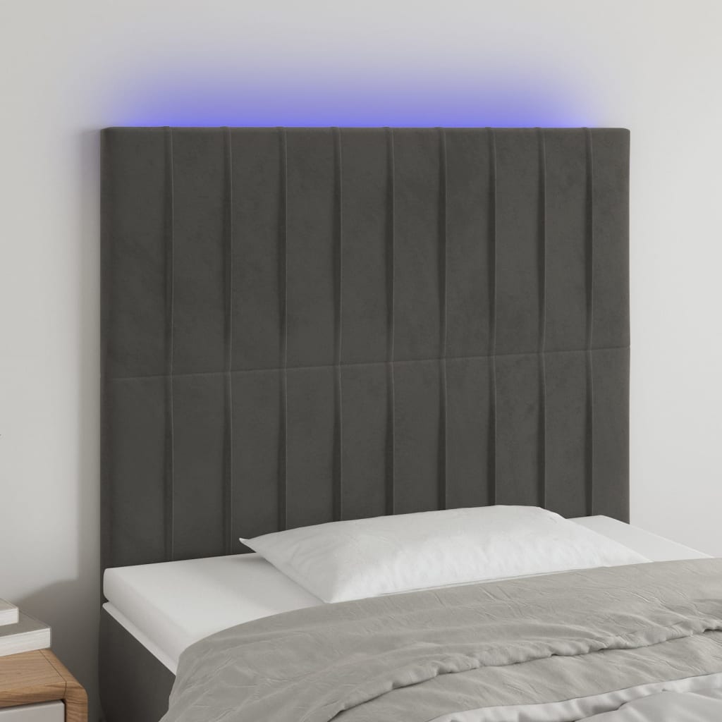 Hoofdbord LED 80x5x118/128 cm fluweel donkergrijs is nu te koop bij PeponiXL, paradijselijk wonen!
