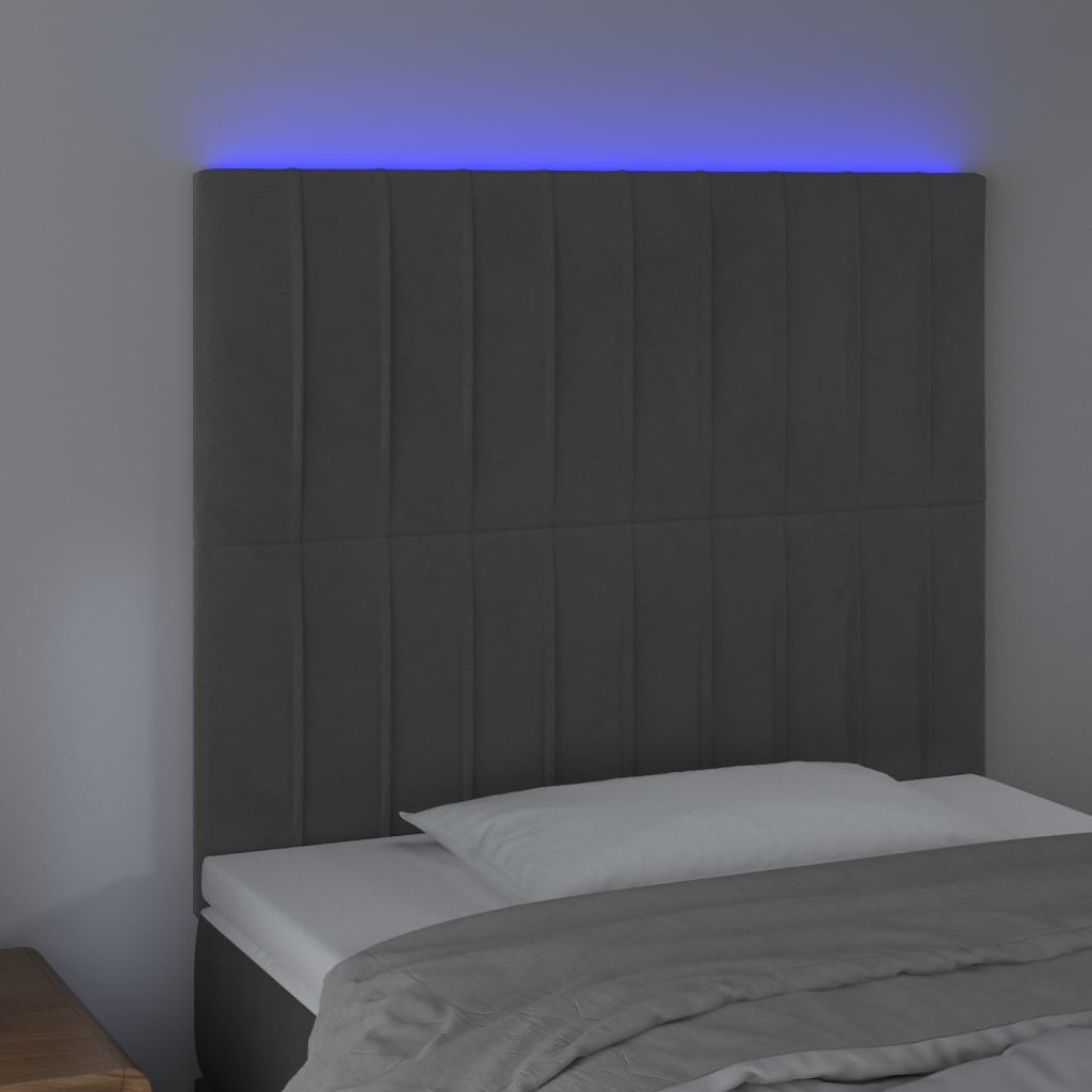 Hoofdbord LED 100x5x118/128 cm fluweel donkergrijs is nu te koop bij PeponiXL, paradijselijk wonen!