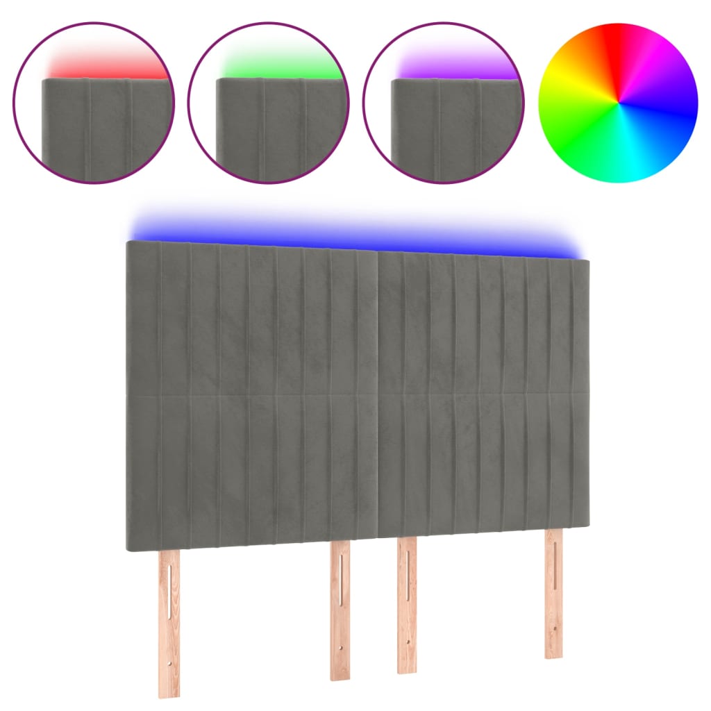 Hoofdbord LED 144x5x118/128 cm fluweel lichtgrijs is nu te koop bij PeponiXL, paradijselijk wonen!