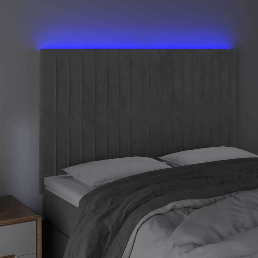 Hoofdbord LED 144x5x118/128 cm fluweel lichtgrijs is nu te koop bij PeponiXL, paradijselijk wonen!