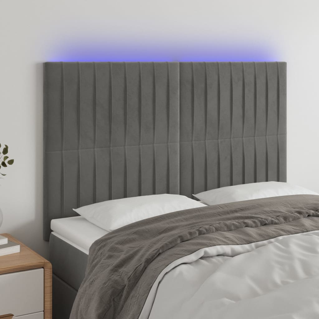 Hoofdbord LED 144x5x118/128 cm fluweel lichtgrijs is nu te koop bij PeponiXL, paradijselijk wonen!