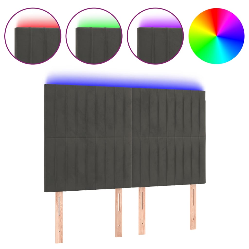 Hoofdbord LED 144x5x118/128 cm fluweel donkergrijs is nu te koop bij PeponiXL, paradijselijk wonen!