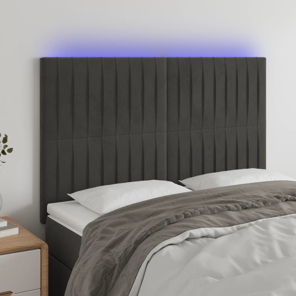 Hoofdbord LED 144x5x118/128 cm fluweel donkergrijs is nu te koop bij PeponiXL, paradijselijk wonen!