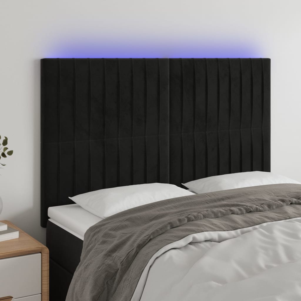 Hoofdbord LED 144x5x118/128 cm fluweel zwart is nu te koop bij PeponiXL, paradijselijk wonen!