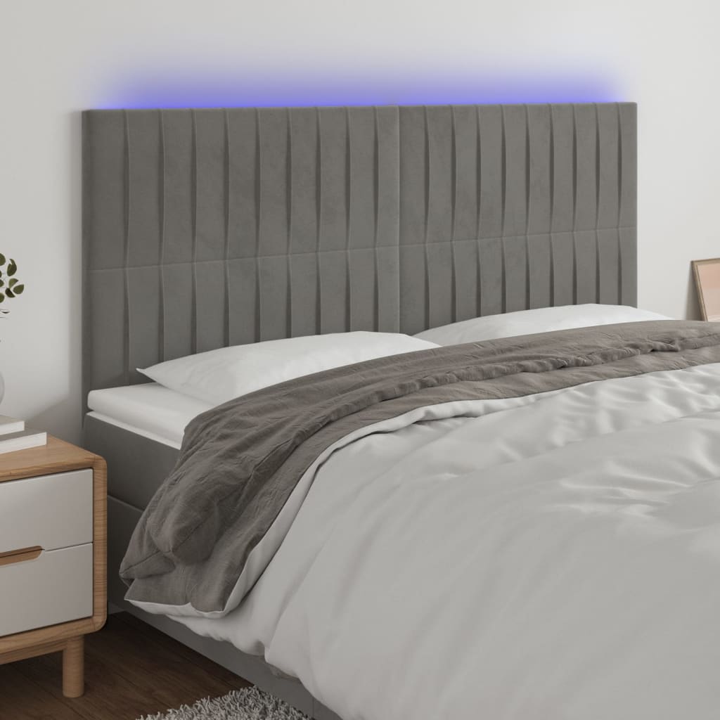 Hoofdbord LED 160x5x118/128 cm fluweel lichtgrijs is nu te koop bij PeponiXL, paradijselijk wonen!