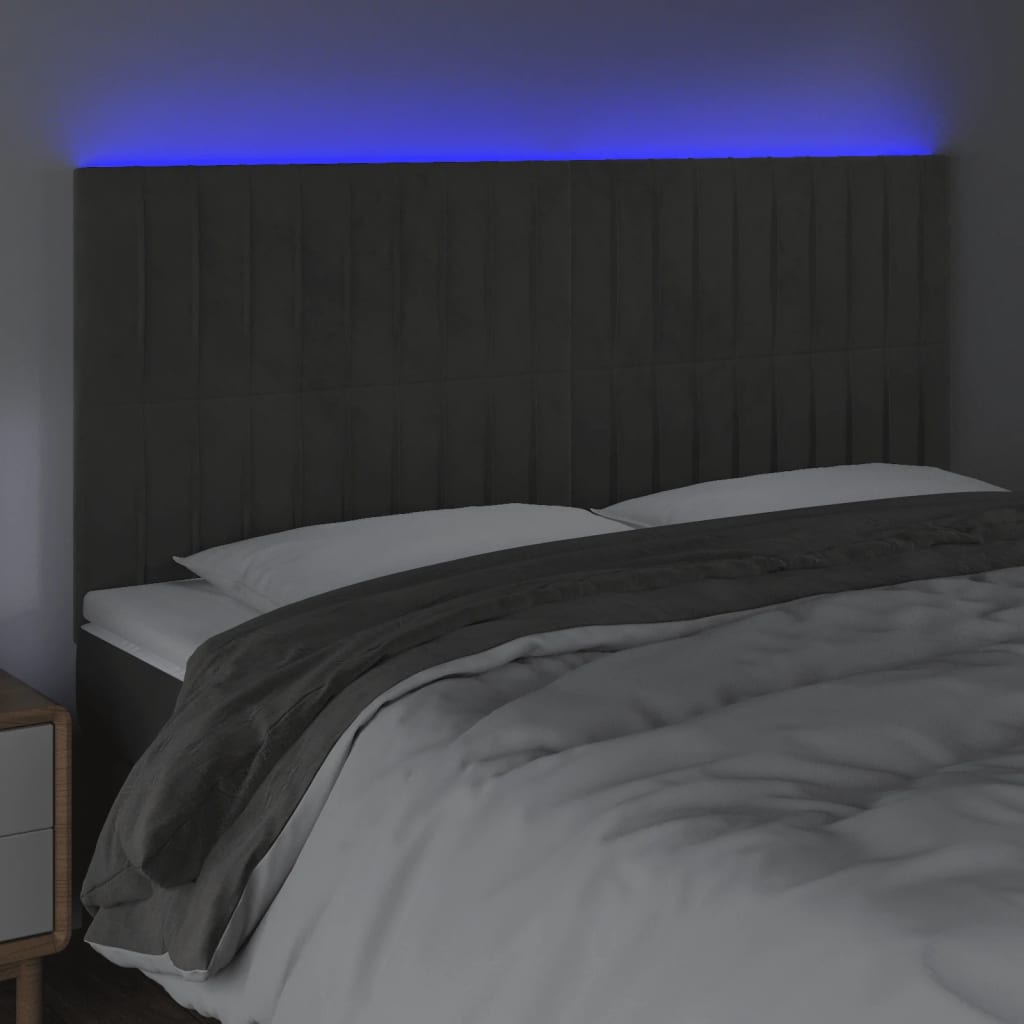 Hoofdbord LED 160x5x118/128 cm fluweel donkergrijs is nu te koop bij PeponiXL, paradijselijk wonen!