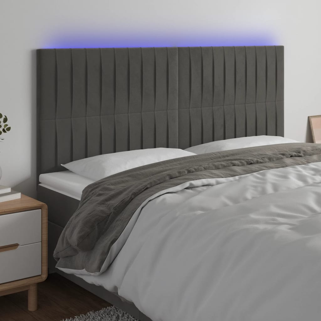 Hoofdbord LED 160x5x118/128 cm fluweel donkergrijs is nu te koop bij PeponiXL, paradijselijk wonen!
