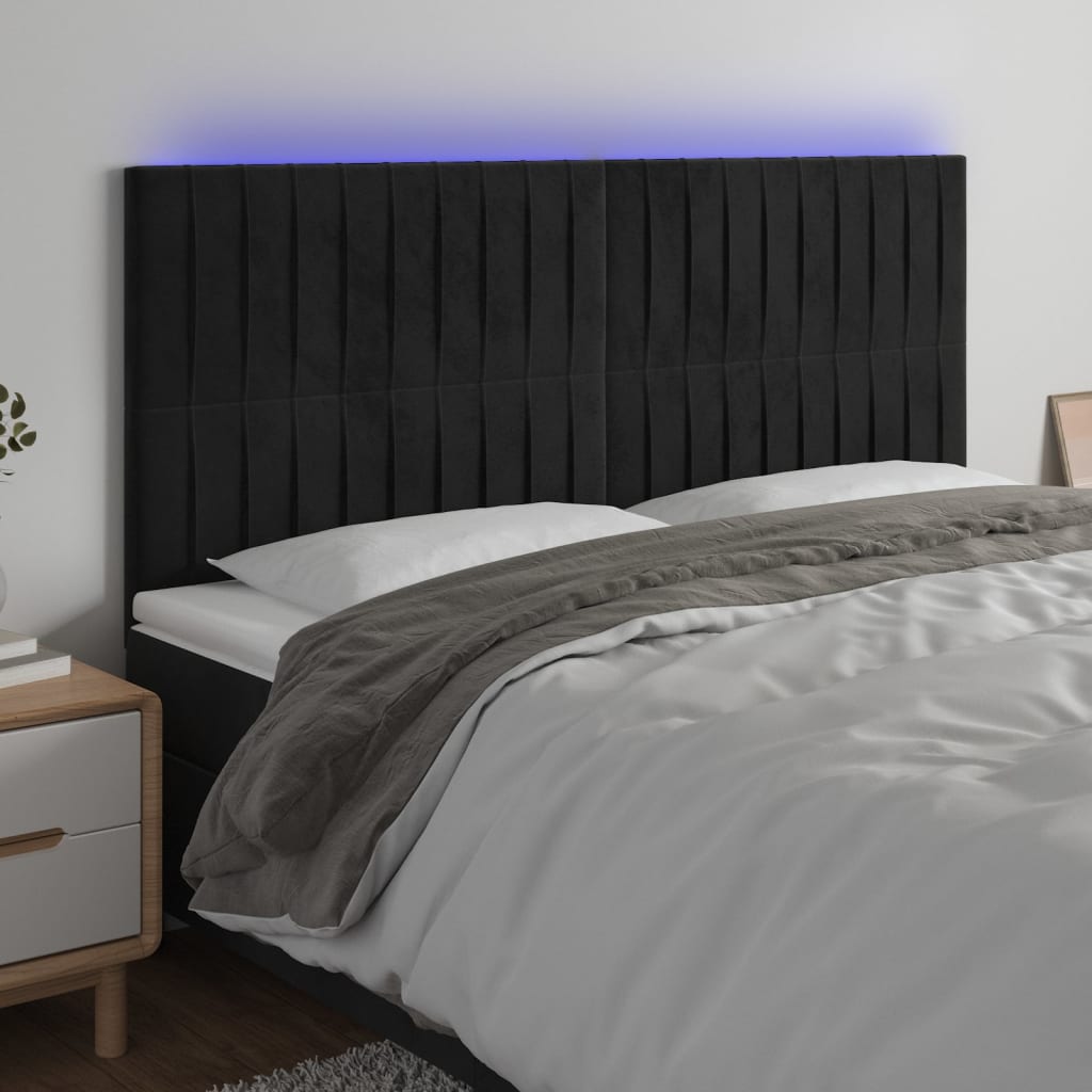 Hoofdbord LED 160x5x118/128 cm fluweel zwart is nu te koop bij PeponiXL, paradijselijk wonen!