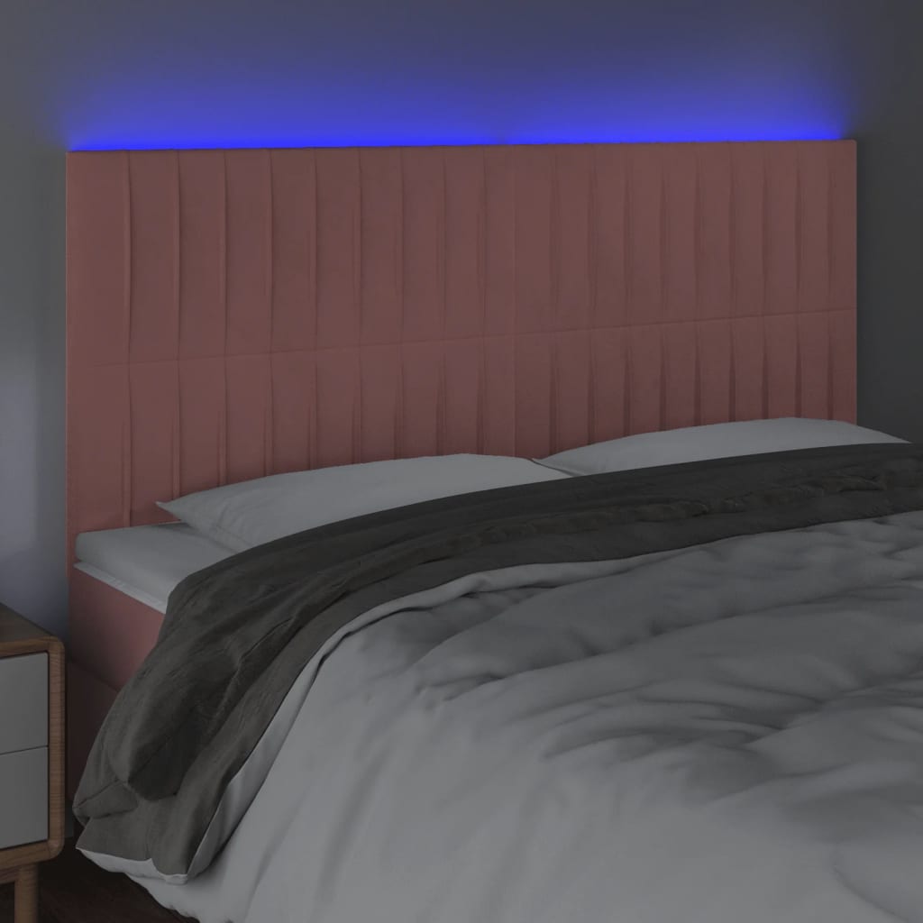 Hoofdbord LED 160x5x118/128 cm fluweel roze is nu te koop bij PeponiXL, paradijselijk wonen!