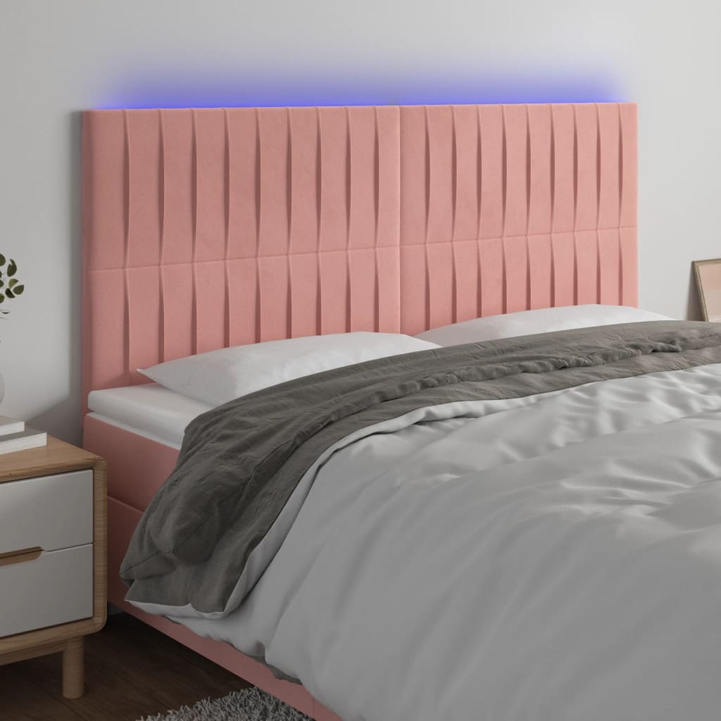 Hoofdbord LED 160x5x118/128 cm fluweel roze is nu te koop bij PeponiXL, paradijselijk wonen!