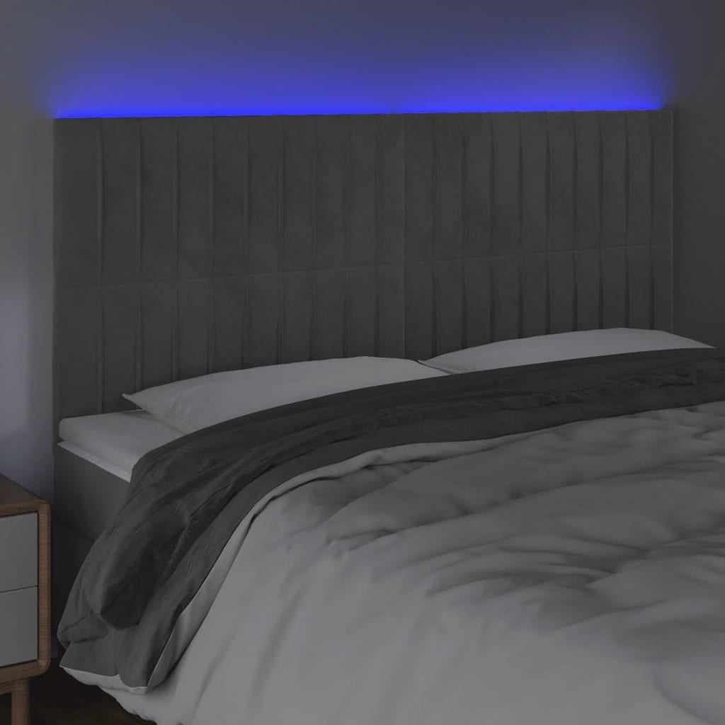Hoofdbord LED 180x5x118/128 cm fluweel lichtgrijs is nu te koop bij PeponiXL, paradijselijk wonen!