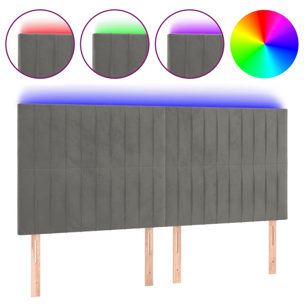 Hoofdbord LED 200x5x118/128 cm fluweel lichtgrijs is nu te koop bij PeponiXL, paradijselijk wonen!