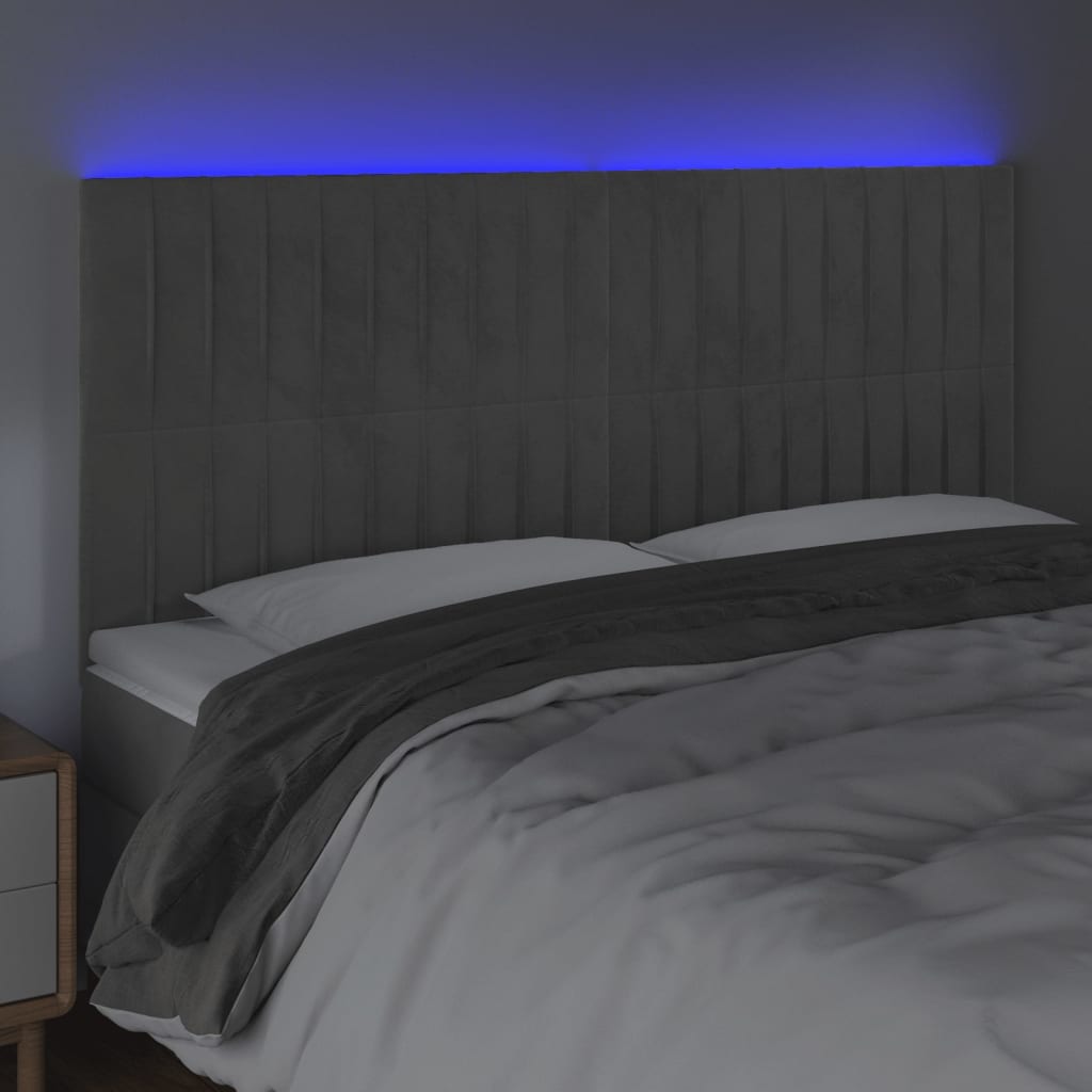Hoofdbord LED 200x5x118/128 cm fluweel lichtgrijs is nu te koop bij PeponiXL, paradijselijk wonen!