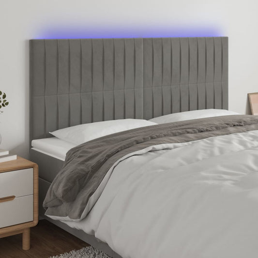 Hoofdbord LED 200x5x118/128 cm fluweel lichtgrijs is nu te koop bij PeponiXL, paradijselijk wonen!