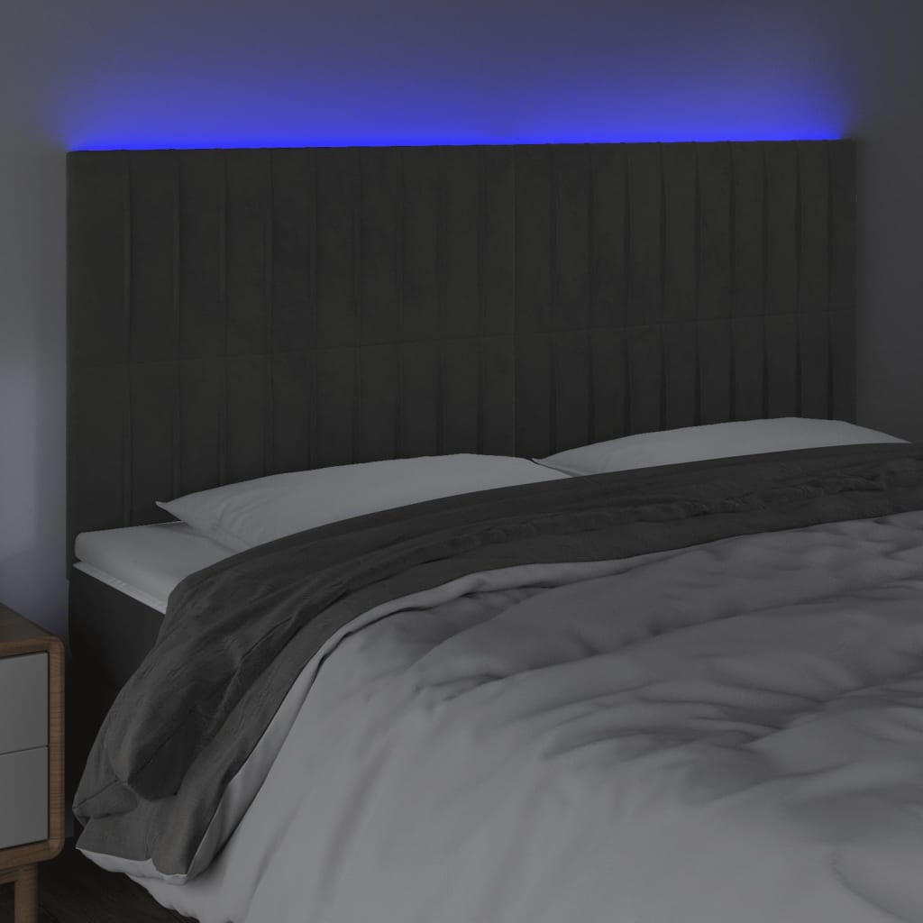 Hoofdbord LED 200x5x118/128 cm fluweel donkergrijs is nu te koop bij PeponiXL, paradijselijk wonen!