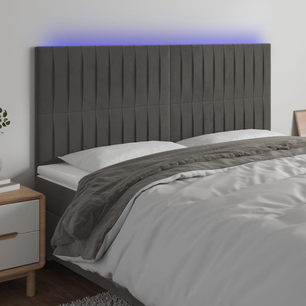 Hoofdbord LED 200x5x118/128 cm fluweel donkergrijs is nu te koop bij PeponiXL, paradijselijk wonen!