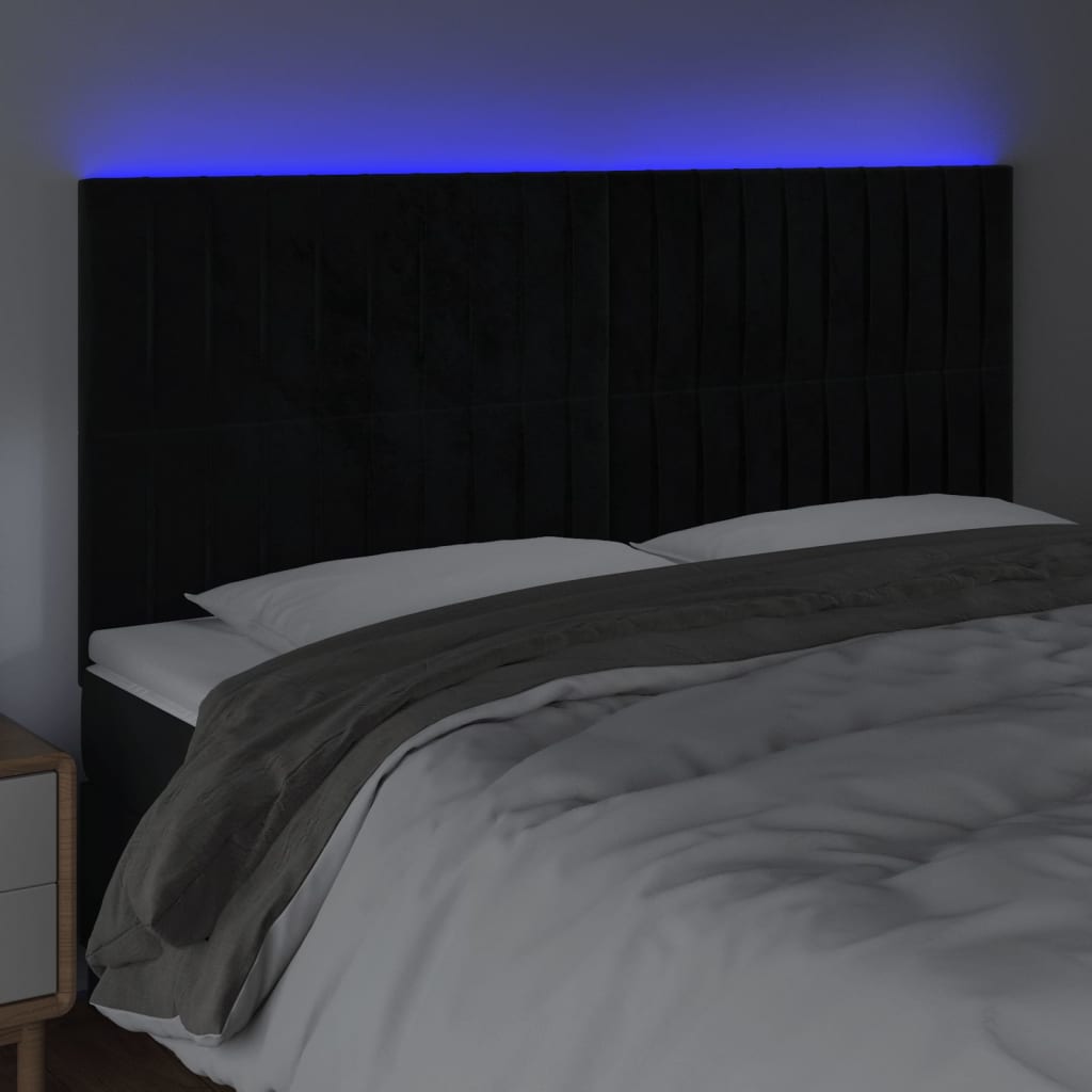 Hoofdbord LED 200x5x118/128 cm fluweel zwart is nu te koop bij PeponiXL, paradijselijk wonen!