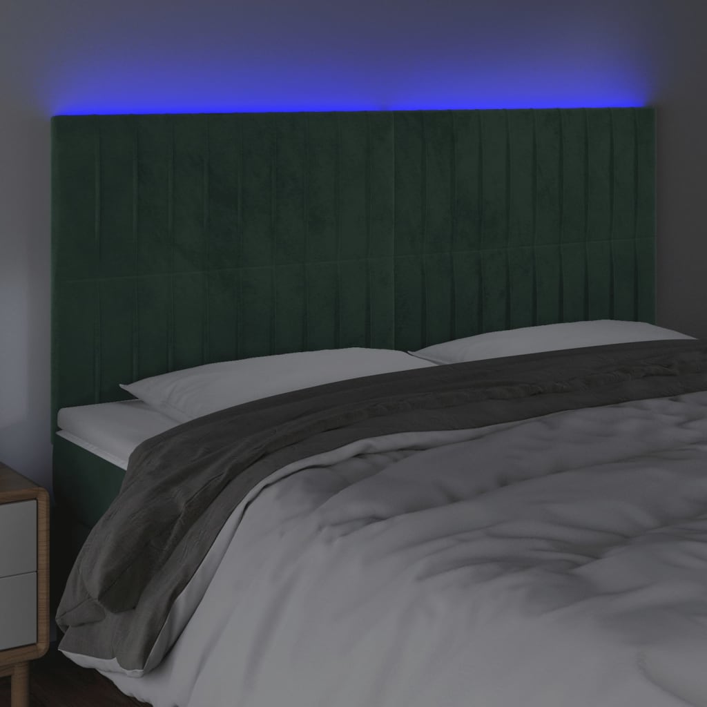 Hoofdbord LED 200x5x118/128 cm fluweel donkergroen is nu te koop bij PeponiXL, paradijselijk wonen!
