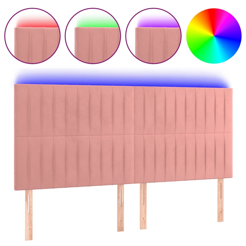 Hoofdbord LED 200x5x118/128 cm fluweel roze is nu te koop bij PeponiXL, paradijselijk wonen!