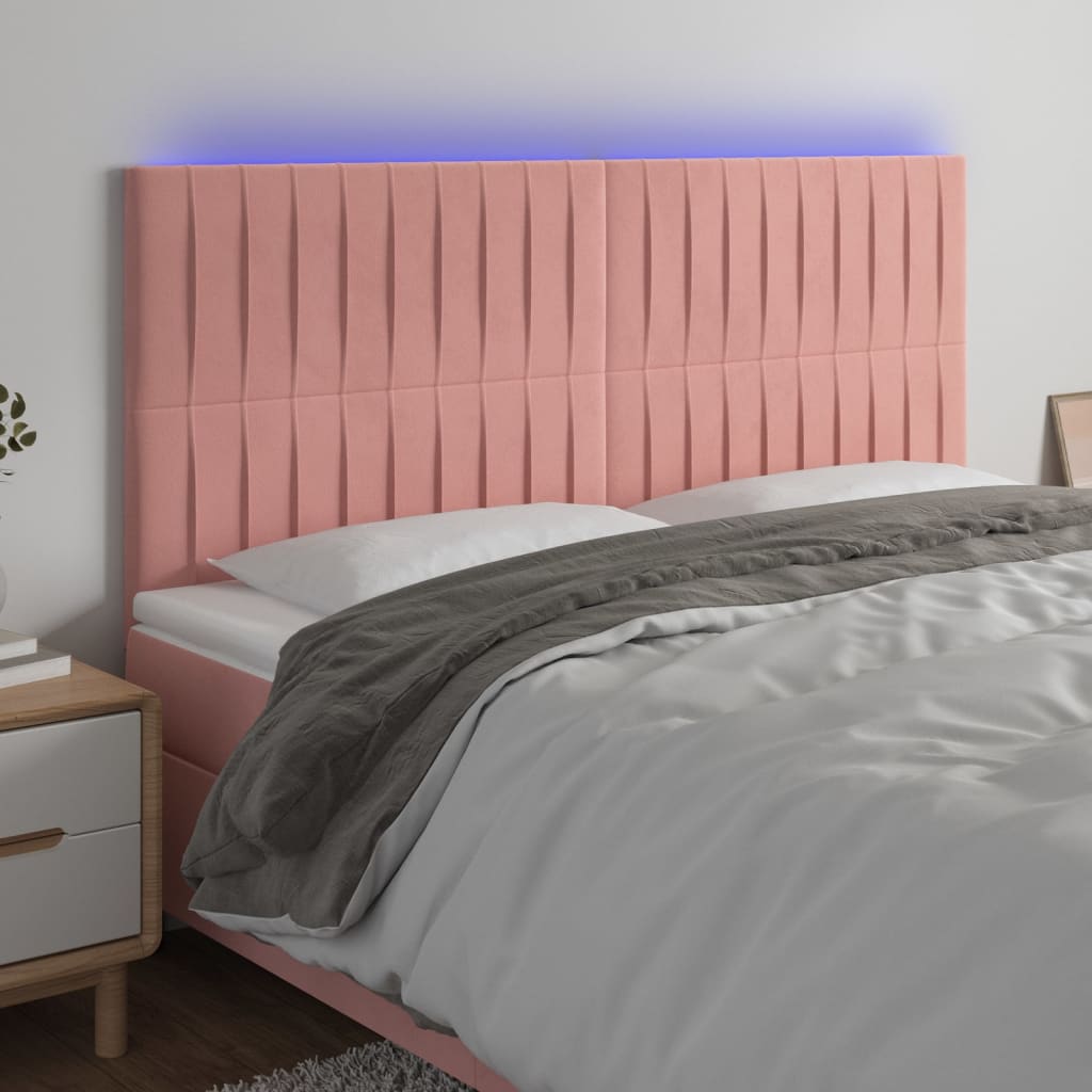 Hoofdbord LED 200x5x118/128 cm fluweel roze is nu te koop bij PeponiXL, paradijselijk wonen!