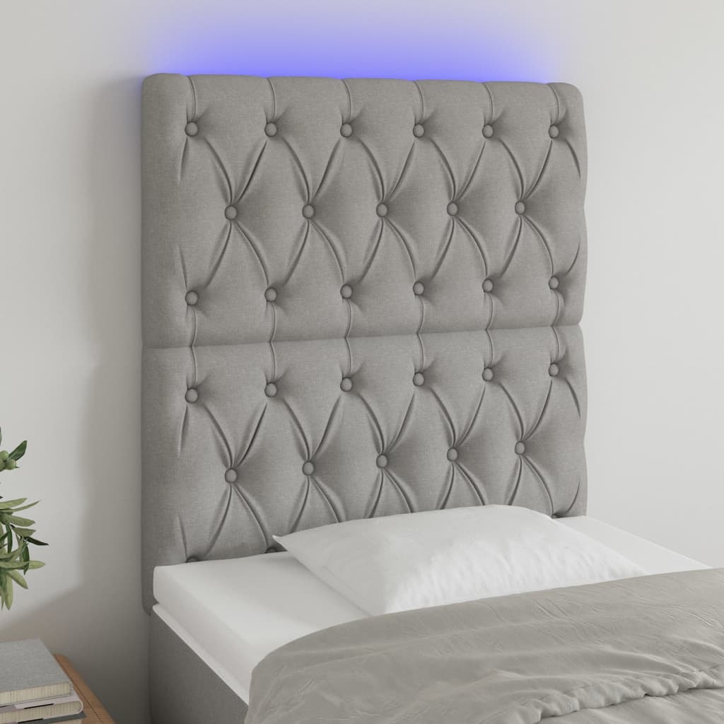Hoofdbord LED 80x7x118/128 cm stof lichtgrijs is nu te koop bij PeponiXL, paradijselijk wonen!