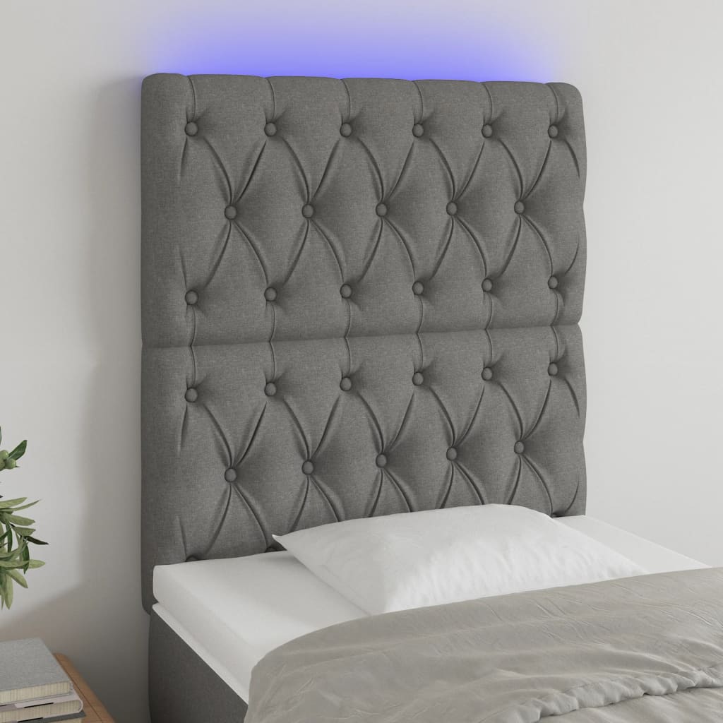 Hoofdbord LED 80x7x118/128 cm stof donkergrijs is nu te koop bij PeponiXL, paradijselijk wonen!