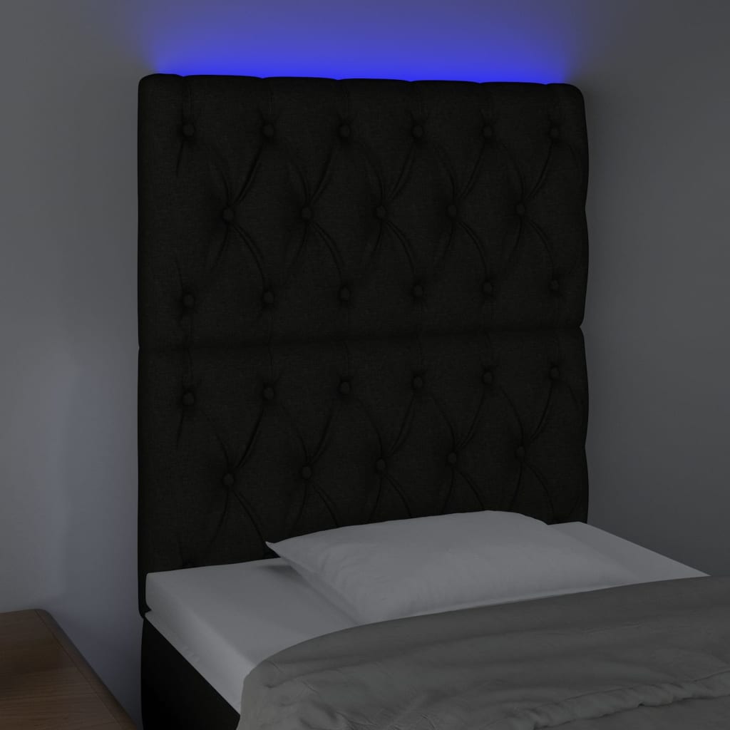 Hoofdbord LED 80x7x118/128 cm stof zwart is nu te koop bij PeponiXL, paradijselijk wonen!