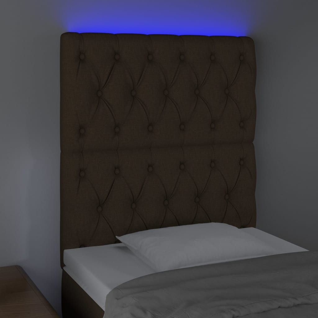 Hoofdbord LED 80x7x118/128 cm stof donkerbruin is nu te koop bij PeponiXL, paradijselijk wonen!