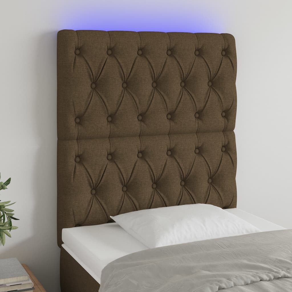 Hoofdbord LED 80x7x118/128 cm stof donkerbruin is nu te koop bij PeponiXL, paradijselijk wonen!