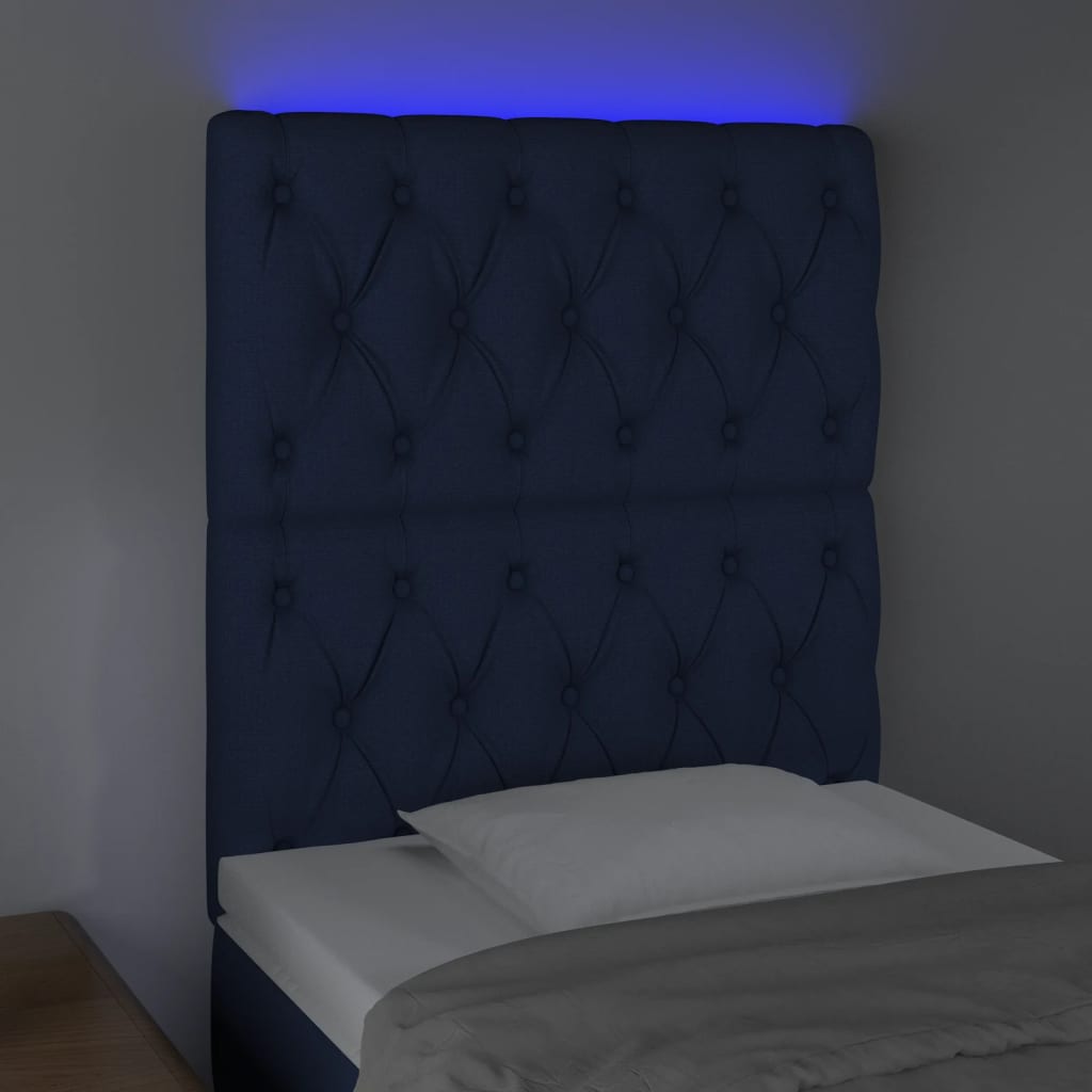 Hoofdbord LED 80x7x118/128 cm stof blauw is nu te koop bij PeponiXL, paradijselijk wonen!