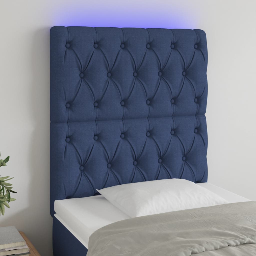 Hoofdbord LED 80x7x118/128 cm stof blauw is nu te koop bij PeponiXL, paradijselijk wonen!